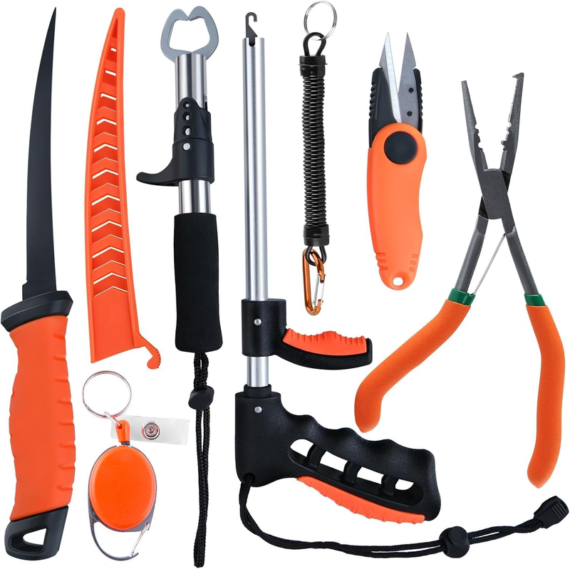 7PCS Fishing Tool Kit Fishing Pliers with Lanyard, Fish Fillet Knife with Sheath