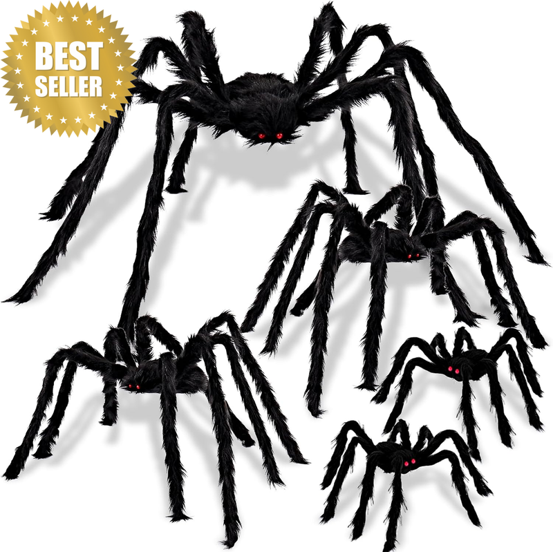 Halloween Realistic Hairy Spiders Set (5 Pack), Halloween Spider Props, Scary Sp