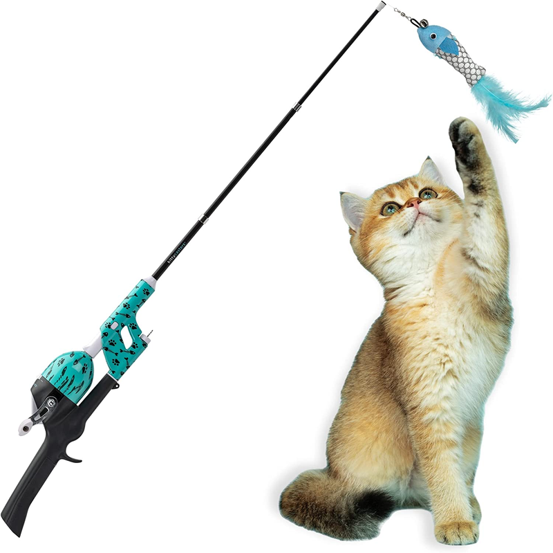 Cat Caster Fishing Pole Toy | Tangle Free, Retractable & Easy to Store. Includes