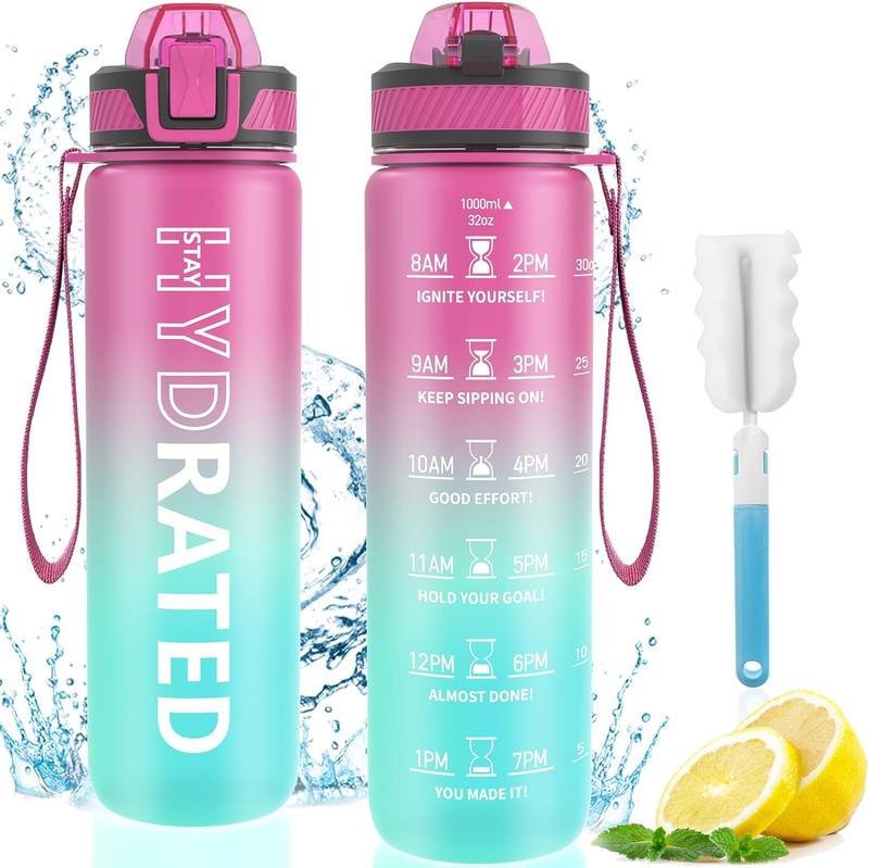 BEST Water Bottle with Straw, 32 Oz  LEAK PROOF HIGH QUALITY WITH STRAP, GIFTS