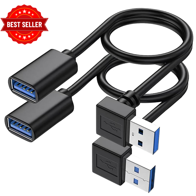 2Pack Superspeed USB 3.0 Male to Female Extension Cable 90 Degree USB Adapter Ex