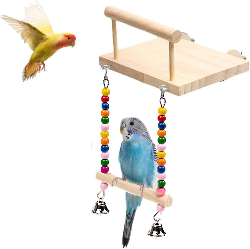 Toys, Parrot Wooden Platform Stand With Swing Bell Swing Hangi