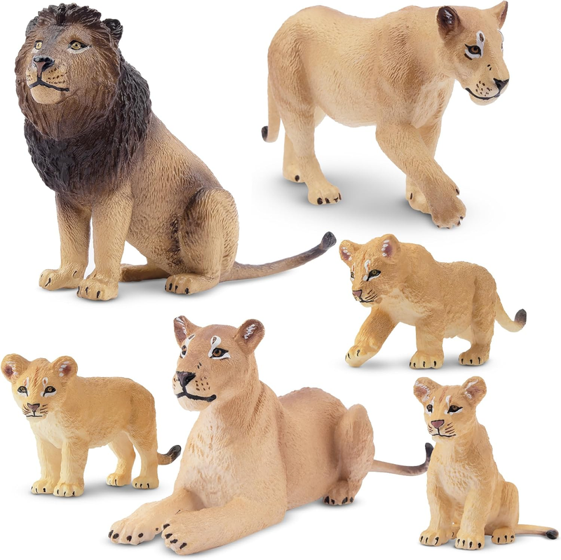 6PCS Realistic Lion Figurines with Lion Cubs, 2-5