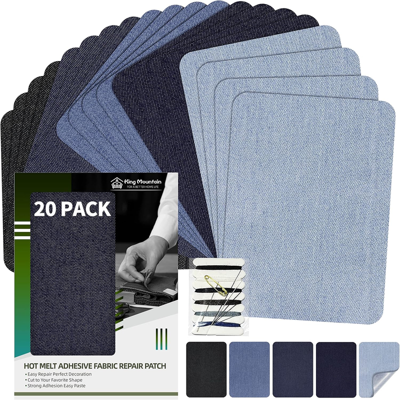 Iron-on Repair Patch 20 Pcs Pack, 100% Cotton Denim Iron-on Repair Patch, 5 Shad