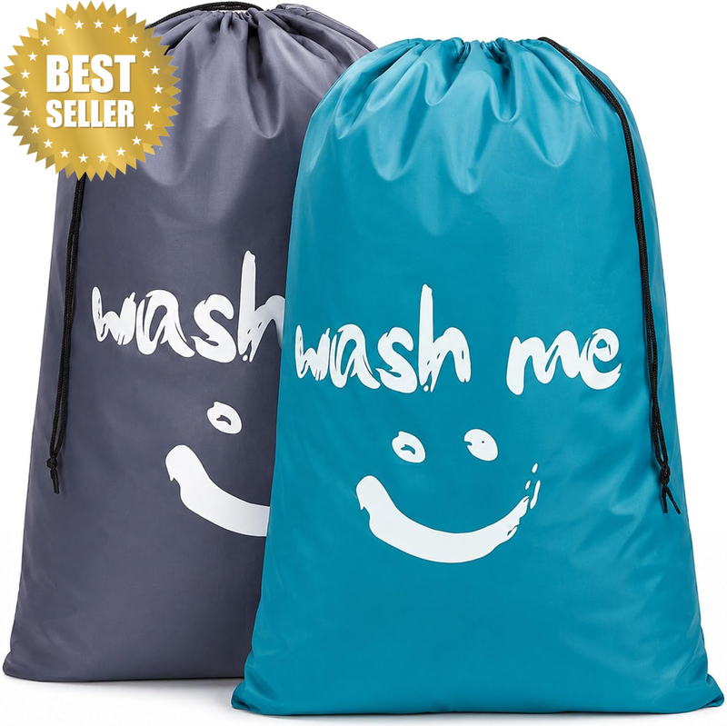 2-Pack XL Wash Me Travel Laundry Bag, Machine Washable Dirty Clothes Organizer, 