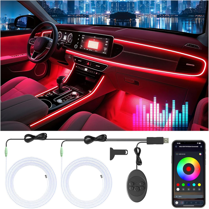 Car LED Strip Lights Interior Ambient Lighting Kit App Control Music Sync RGB