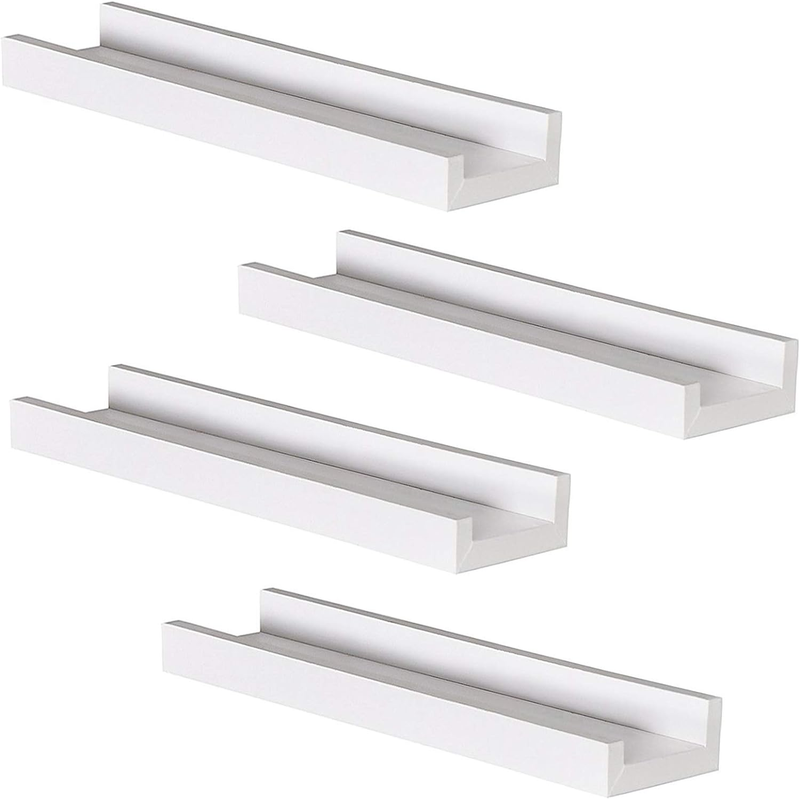 Nursery White Shelves for Wall, Set of 4 Floating Bookshelf for Kids Room, Pictu