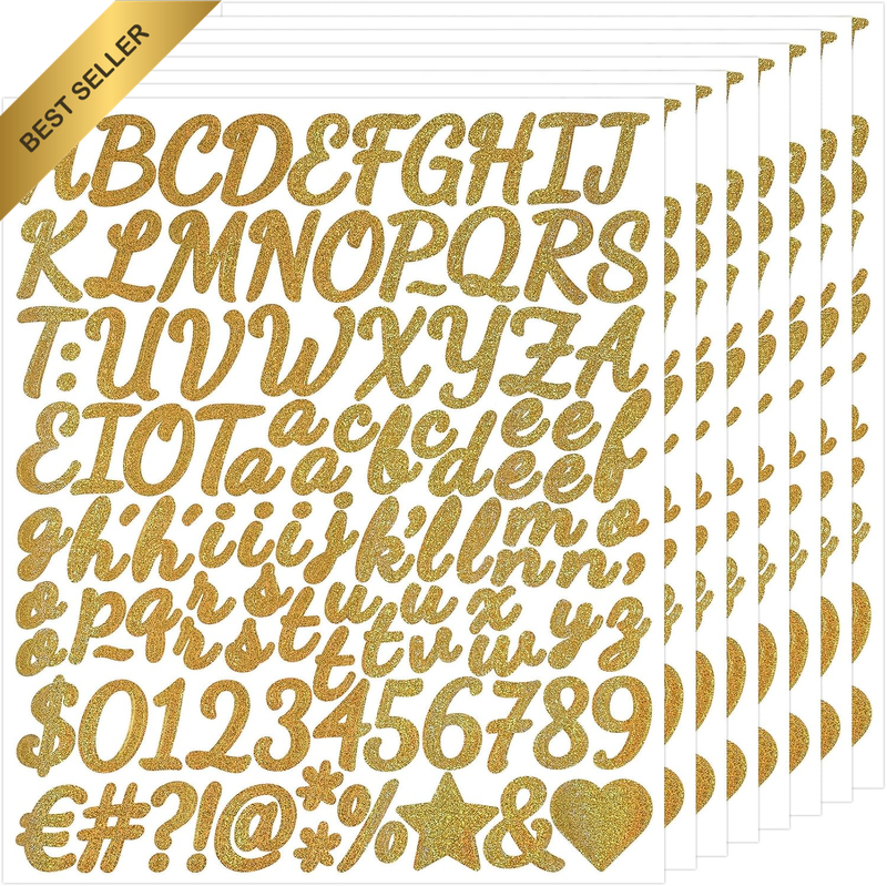 1 Inch Letter Sticker,Gold Self Adhesive Alphabet Number Stickers 8 Sheets | for