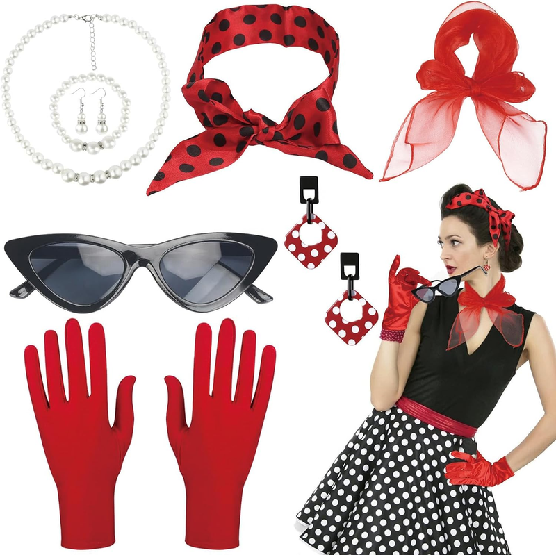 8 Pcs 50S Costume Accessories Set for Women, Retro 1950S Grease Fancy Dress Kit