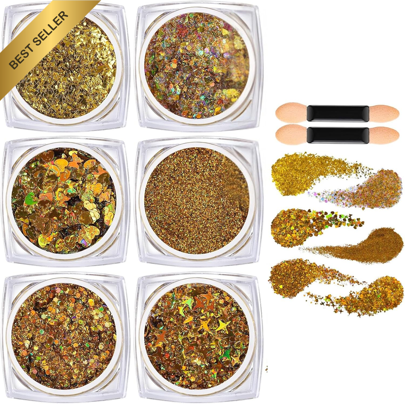 Face & Body Glitter Gel Set – 6 Shapes Iridescent White Glitter for Festival Mak