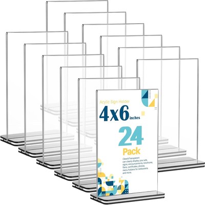 24 Pack Acrylic Sign Holder 4 x 6 Inch Clear Table Sign Holder Double Sided
