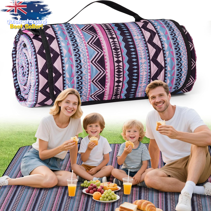 Waterproof Picnic Blanket 200x200cm, XL Sandproof Beach Mat, Foldable Travel Mat