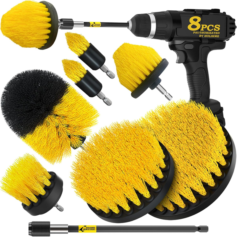 8 Piece Drill Brush Attachments Set, Power Scrubber Brush with Extend Long Attac
