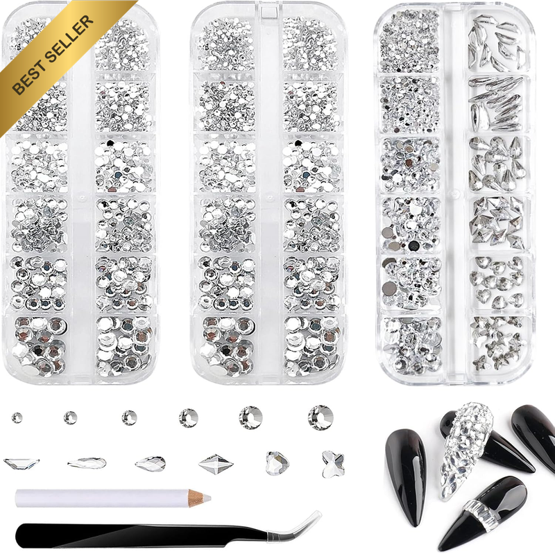 HAOJIAXUAN Sliver Nail Rhinestones Gems