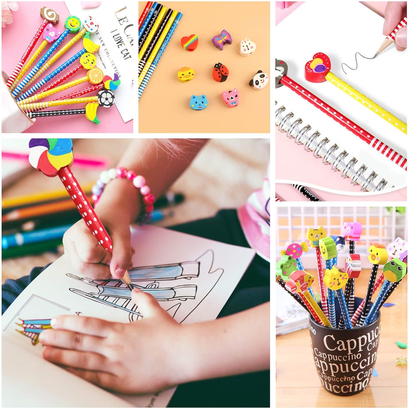 Cute Pencils for Kids, Fun Pencil with Erasers Toppers, Woodcased #2 Pencils for