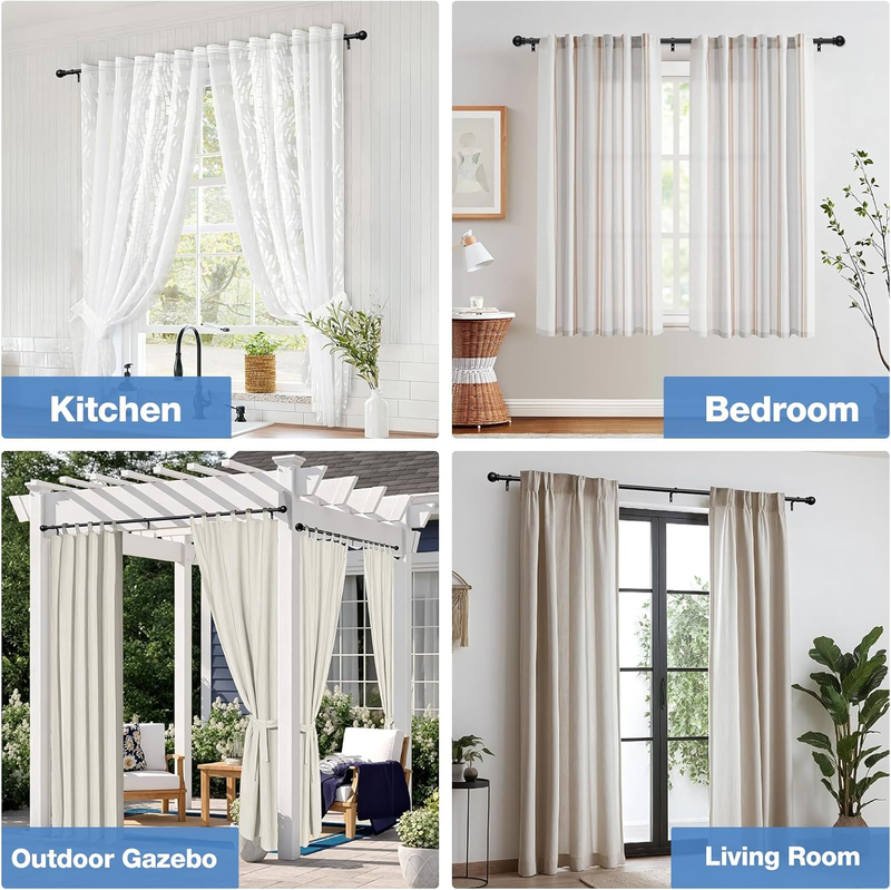 Black Curtain Rods for Windows 48 to 84 Inch, 5/8 Inch Diameter Splicing Drapery