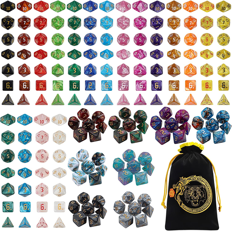 DND Dice Sets - 26 X 7 Polyhedral Dice (182Pcs) with a Large Drawstring Bag Grea