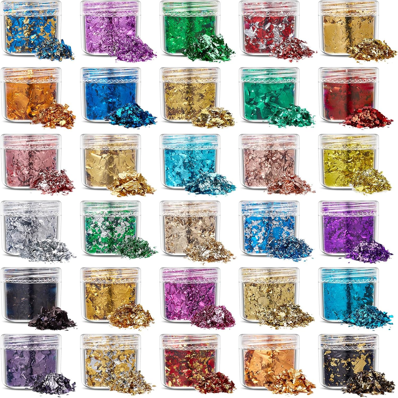 Gold Foil Flakes,30 Bottles Gilding Flakes Set,Gilding Flakes,Gold Leaf Flakes,G