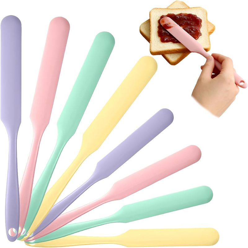 8 Pack Silicone Jar Spatula Set – Long Handle Small Skinny Spatulas 9.4" & 8.1",