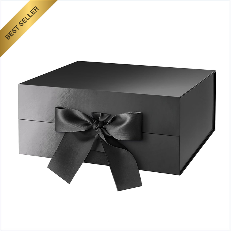 Gift Box with Ribbon for Fathers Day 24.13X17.78X10.16 CM, Black Gift Box with L