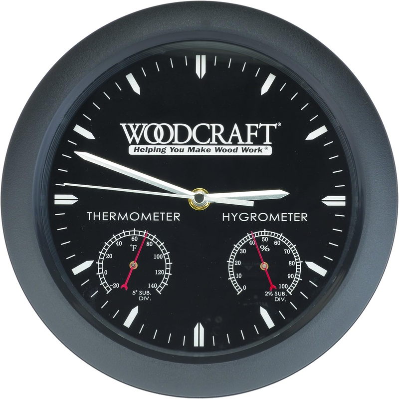 WOODCRAFT Woodshop Clock with Thermometer and Hygrometer