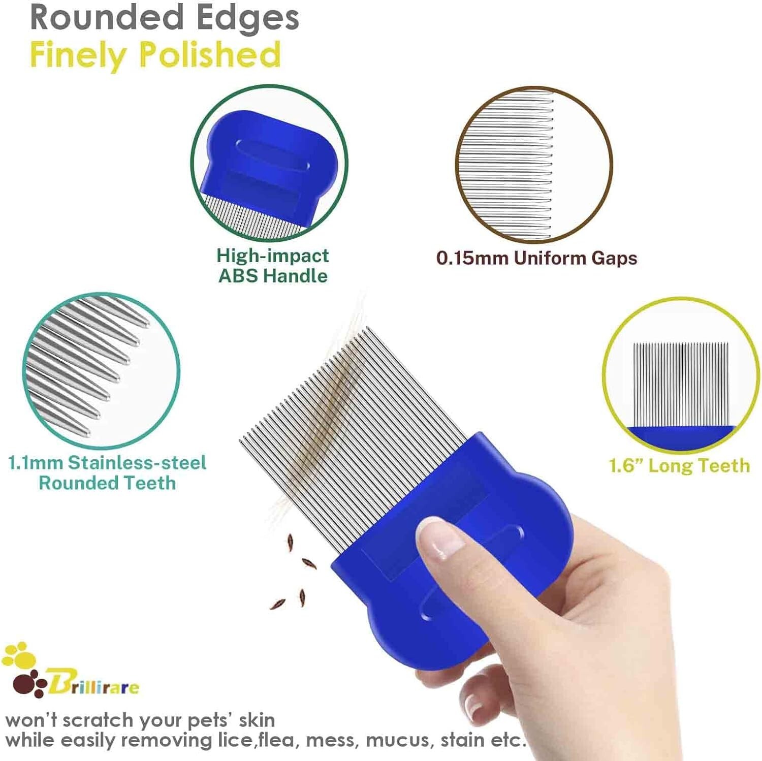 4 Pack Flea Lice Comb, Stainless Steel Dog Cat Grooming Combs with Rounded Teeth