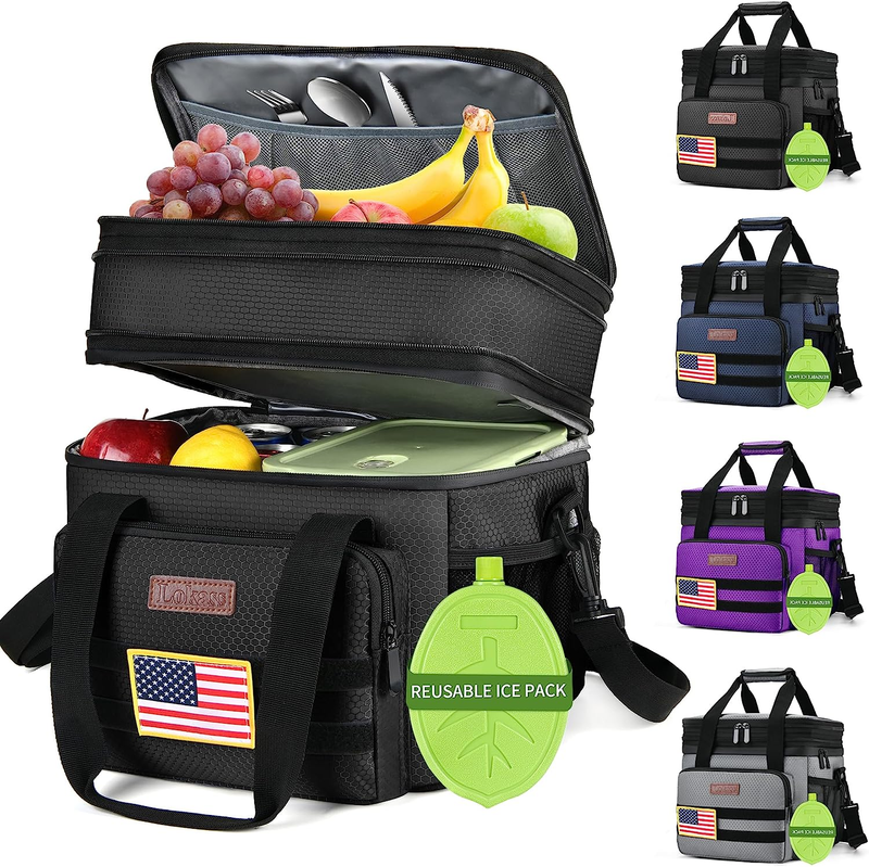 Black 16L Double Deck Expandable Insulated Lunch Box Tactical Lunch Box For Men