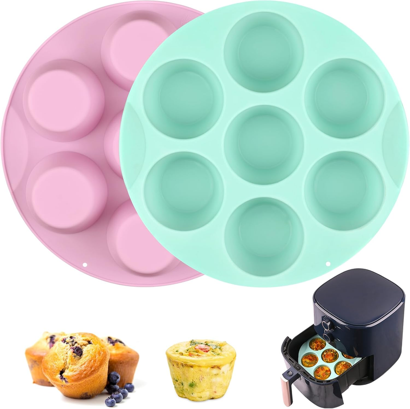 2 Pack Silicone Egg Bite Molds for Air Fryer, Nonstick 7 Cups Air Fryer Muffin P
