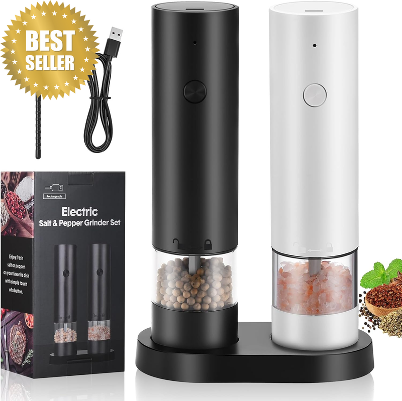 Electric Salt and Pepper Grinder Set, USB Rechargeable Kitchen Mills with Stand,