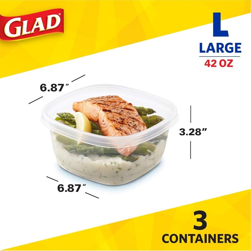 Glad Plastic Food Storage Containers, set of 3 - 42 Oz Pack, Meal Prep, Kitchen