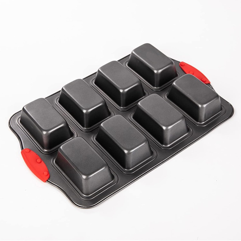 2 Packs 8 Cavity Non-Stock Mini Loaf Pan with Silicone Handle, Mini Bread Loaf B