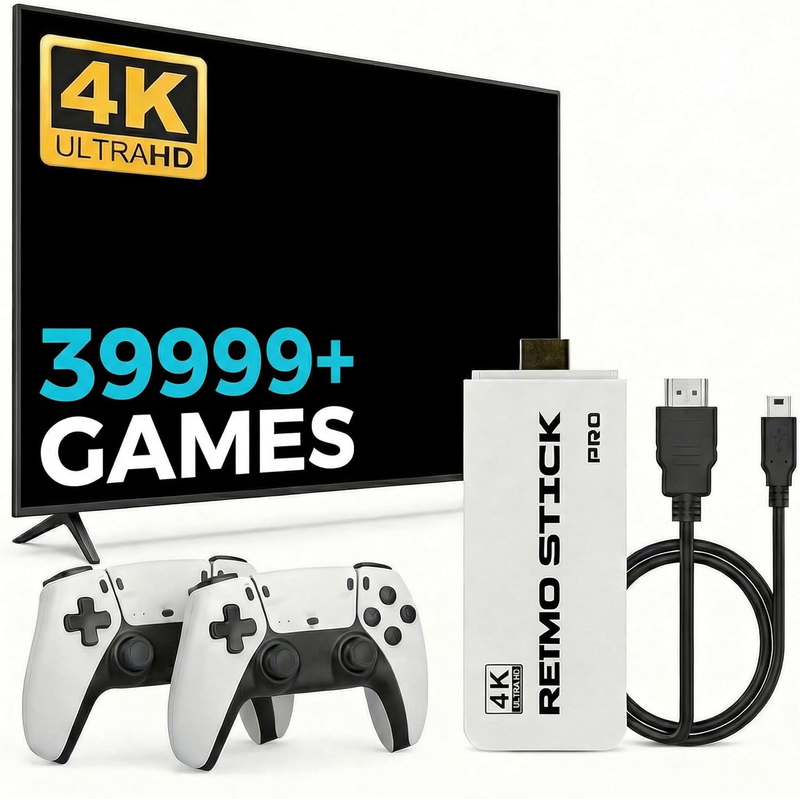 4K Retro Gaming Console with Dual Wireless Controllers and HDMI Plug & Play