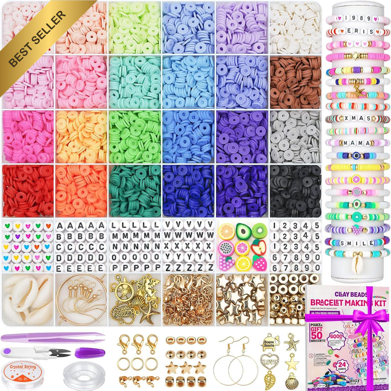 6000 Clay Beads Bracelet Making Kit, Friendship Bracelet Kits Preppy Beads for J