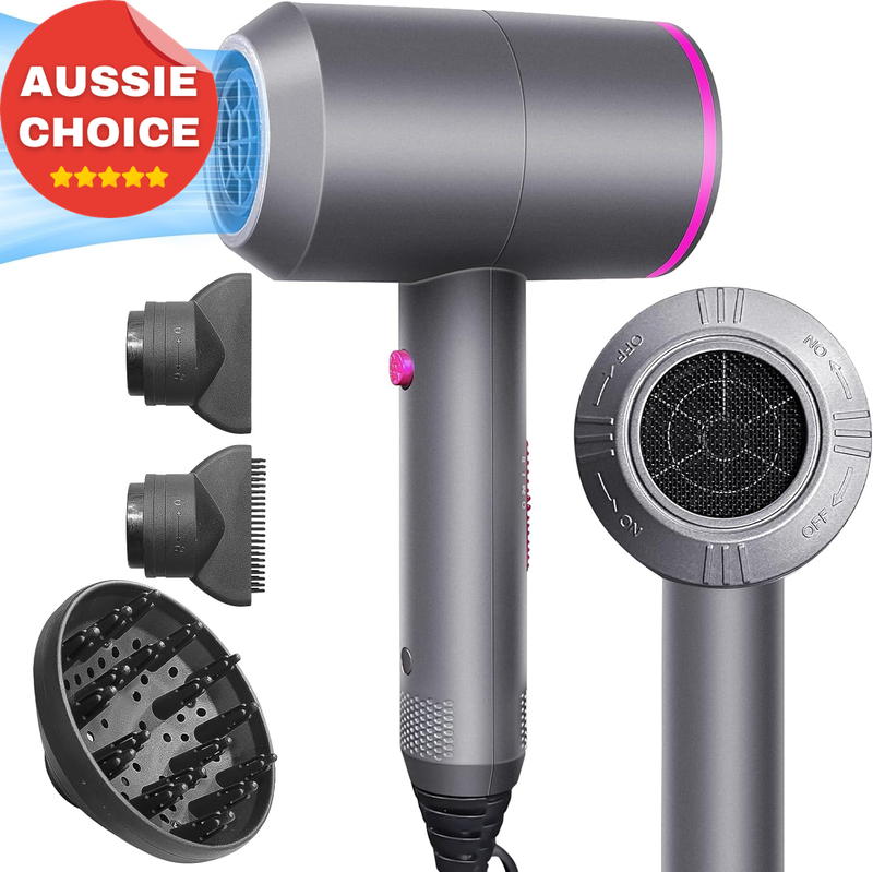 2000W Ionic Hair Dryer 2 Speeds 3 Heat AC Motor Fast Drying Diffuser Grey