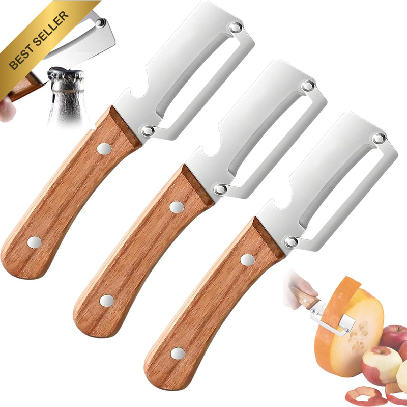 Zero Snag Wooden Peeler, Multi-Functional Vegetable Peeler for Kitchen, Steel Bl