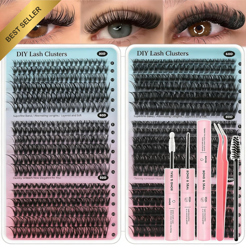 Lash Clusters Kit 708Pcs Individual Lash Extensions 30D+40D+50D+60D+80D+100D Wis