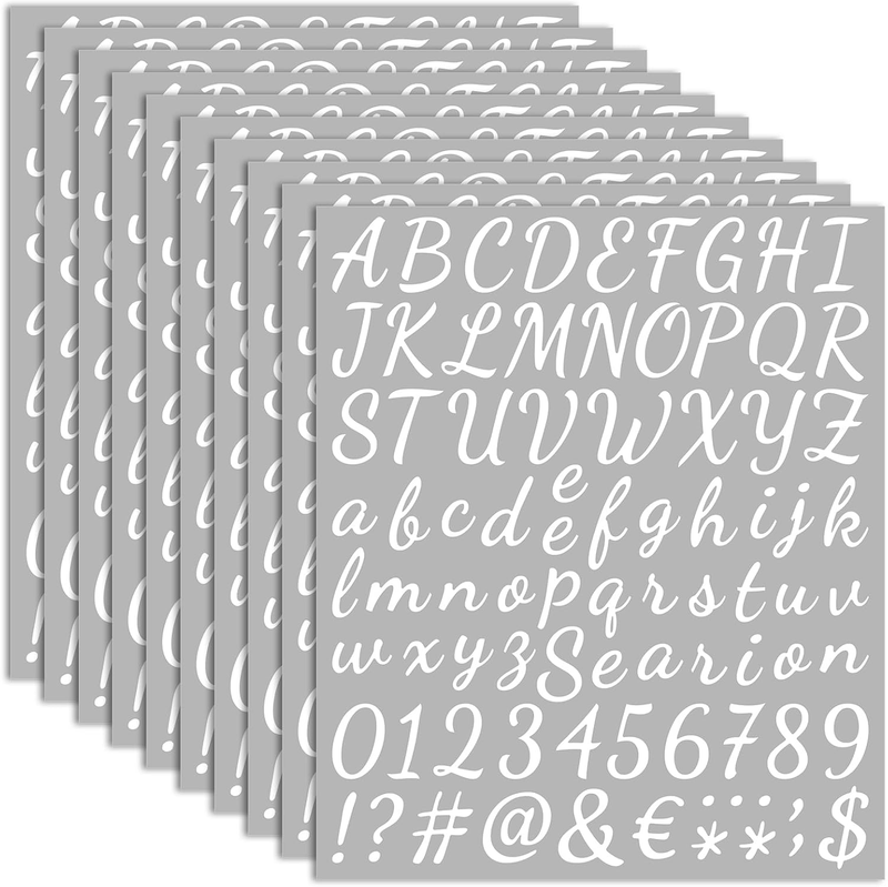 10 Sheets Small Letter Stickers, 1 Inch Handwritten White Vinyl | Self Adhesive