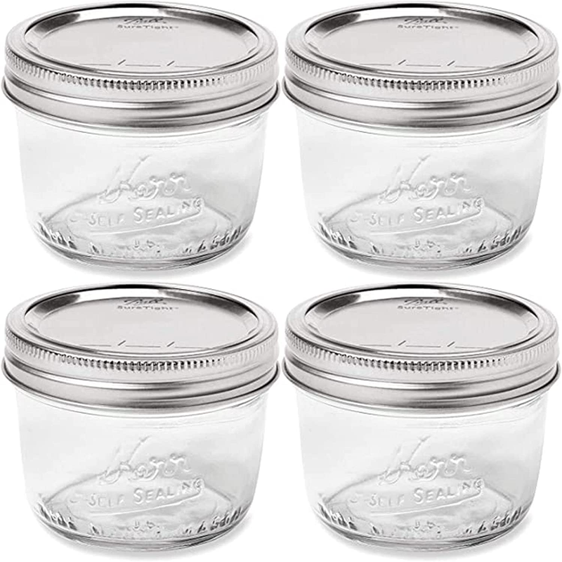 Wide Mouth Mason Jar 8 Oz - (4 Pack) -  Wide Mouth Mason Jar