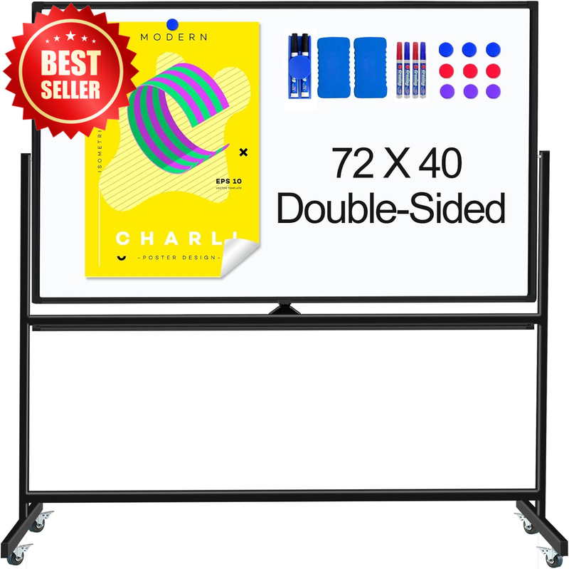 Rolling White Board on Wheels 72x40 Double-Sided Magnetic Dry Erase Board US