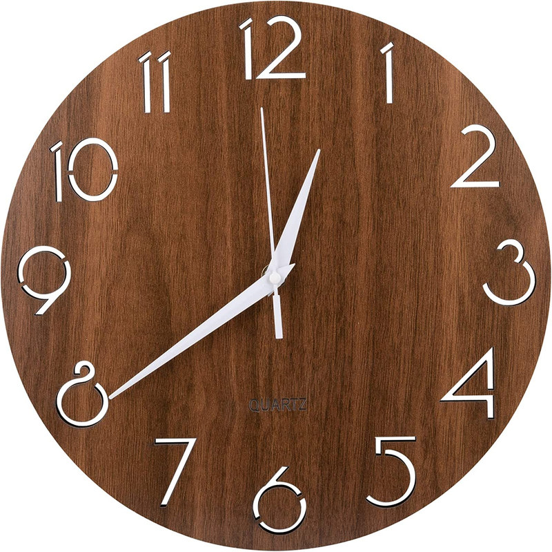 12 Inch Cut-Out Numbers Design Wooden Wall Clock, round Rustic Country Style Wal
