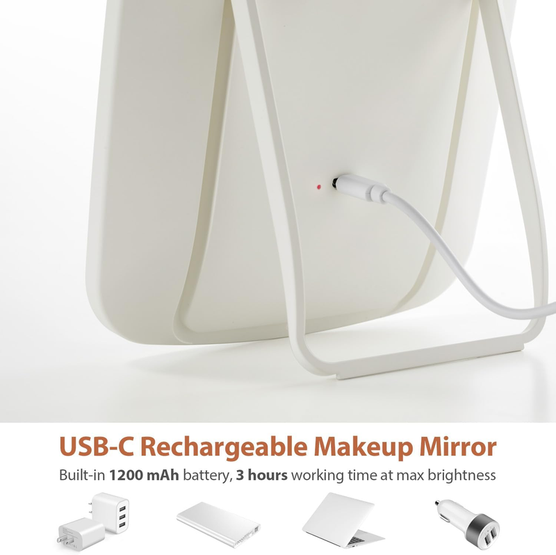 Rechargeable Makeup Mirror with Lights, Portable Travel Lighted Vanity Mirror, D