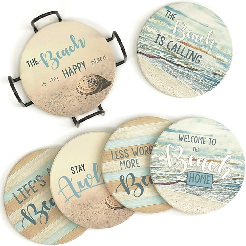 PANCHH Beach Coastal & Ocean Sea Tropical Theme Coasters for Drinks, Kitchen Dec