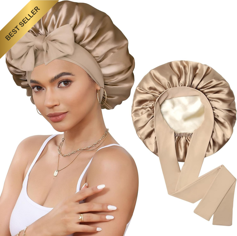 Satin Bonnet Silk Bonnet for Sleeping Silk Sleep Cap Double Layer Hair Bonnet wi