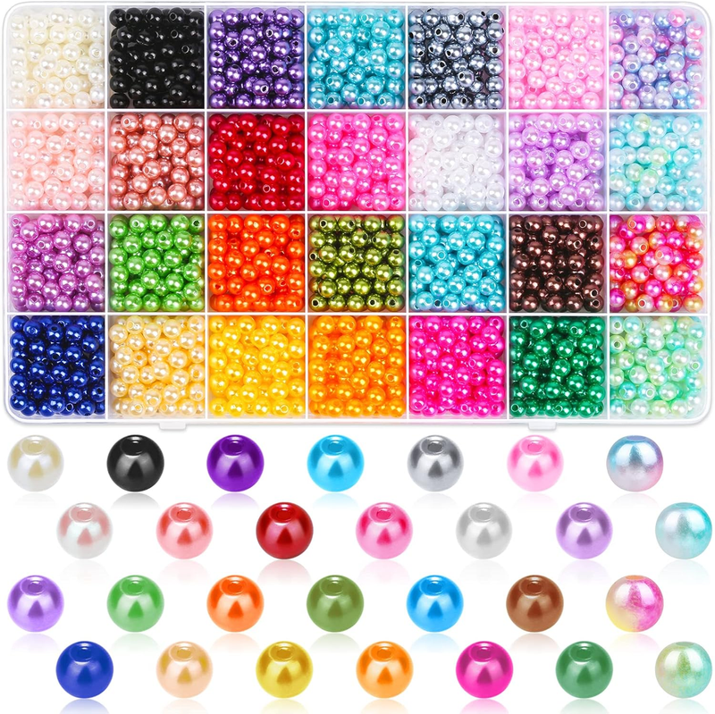 Pearl Beads for Jewelry Making, 2000PCS 28 Colors 6mm Round Pearl Beads with Gr
