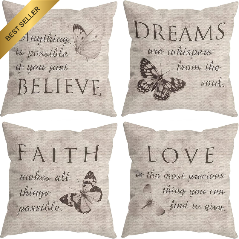 HUYAW Farmhouse Rustic Butterfly Believe Dreams Faith Love Throw Pillow Covers,