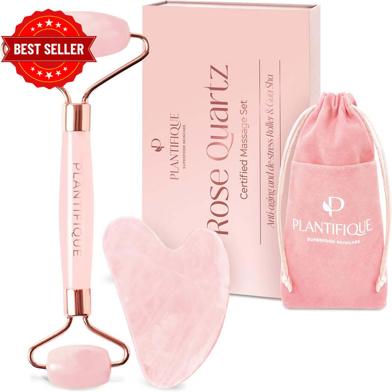 Face Roller and Gua Sha Rose Quartz Certified | Gifts | Guasha Tool for Face | J