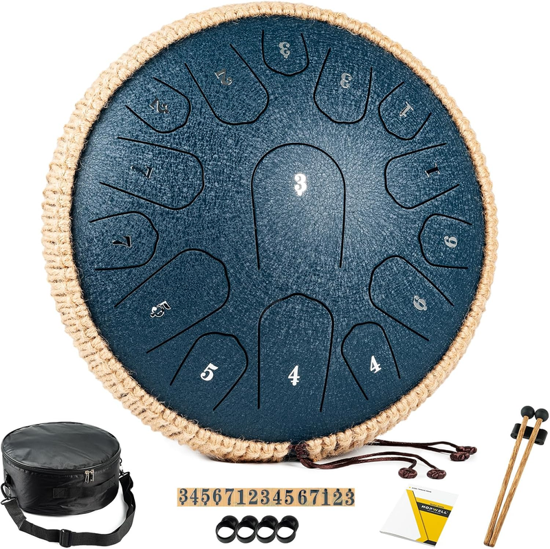 Steel Tongue Drum - 13 Inches 15 Notes Tongue Drum - Hand Pan Drum with Music Bo