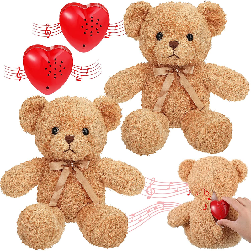 2 Pcs Bear Stuffed Animals with Voice Recorder Set, 60 Seconds Voice Sound Recor