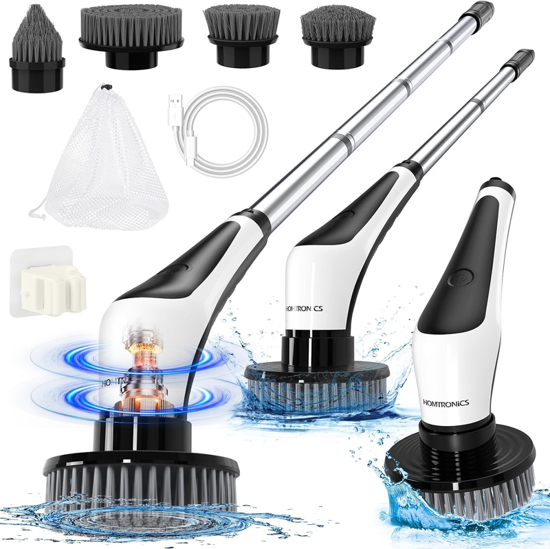 Electric Spin Scrubber - [IPX8 Waterproof] Cordless Cleaning Brush with 4 Brush