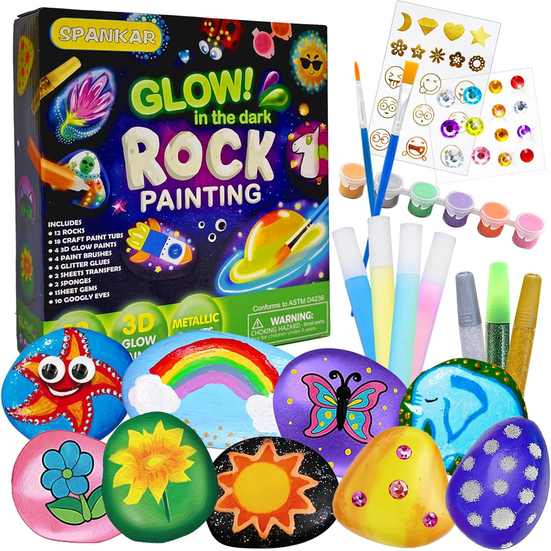 Rock Painting Kit -Glow in the Dark,Arts & Crafts for Kids Age 4-12 | DIY Craft
